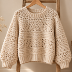 cozy cream crochet sweater display