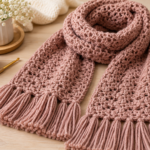 cozy mauve crochet scarf still life