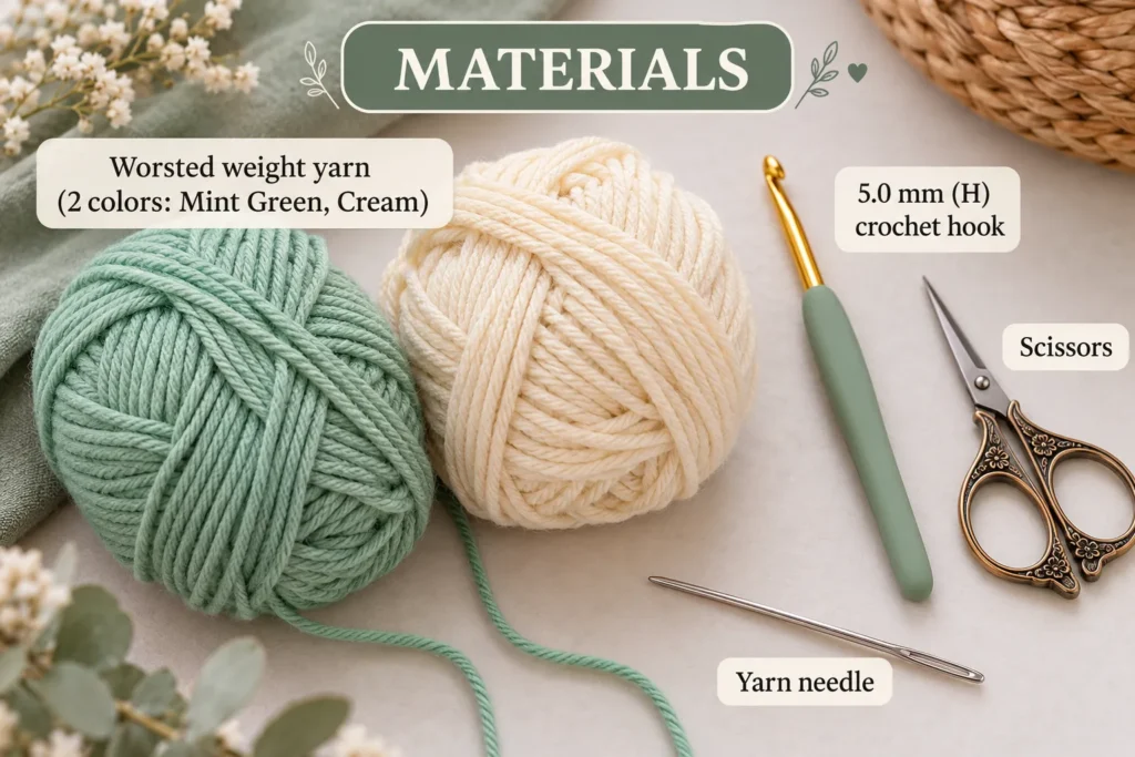 Crochet Materials in Mint and Cream