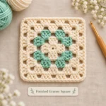 mint green and cream crochet granny square