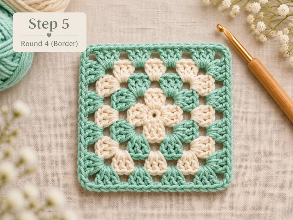 step-by-step granny square rounds in two colors