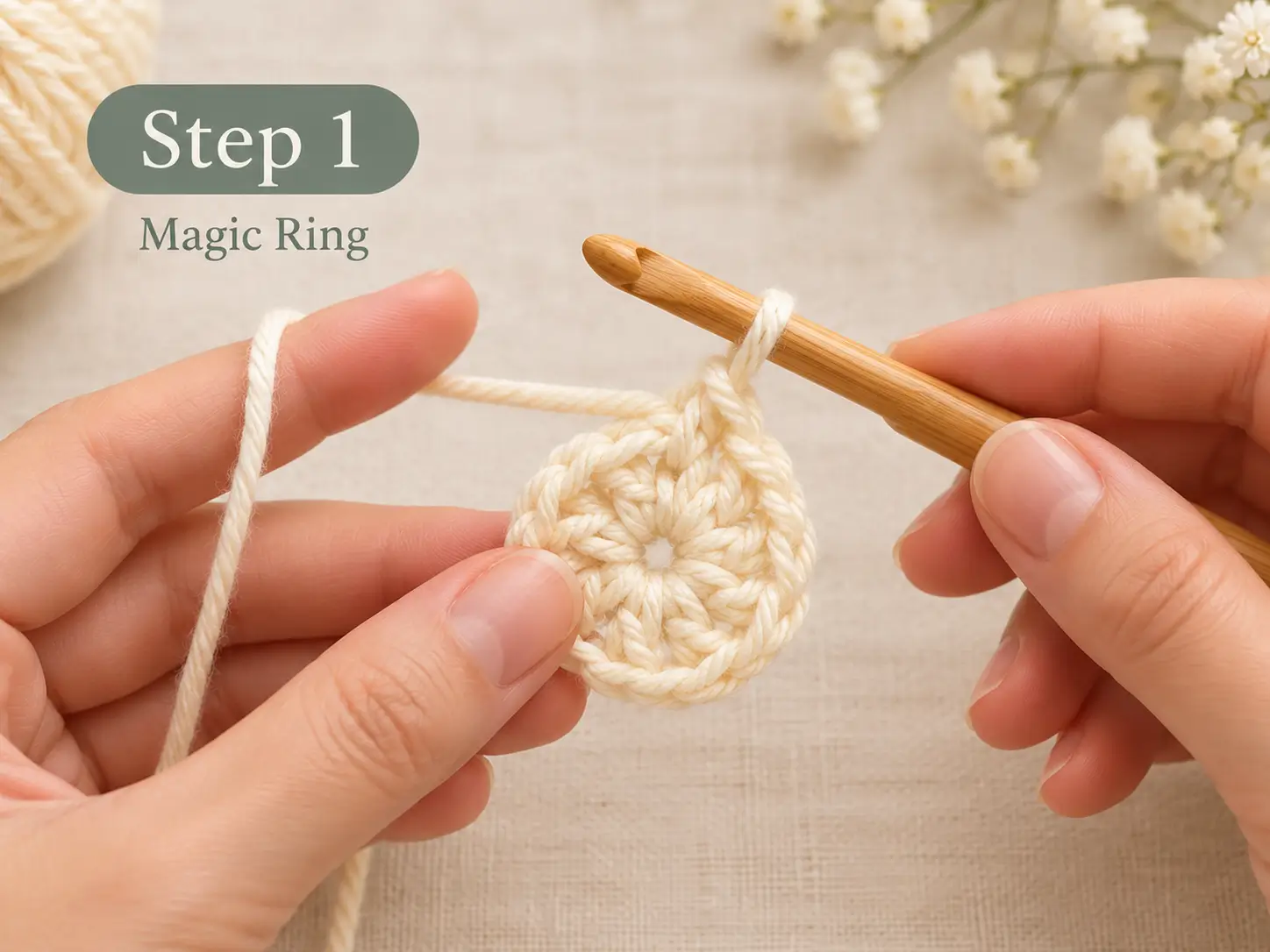 step-by-step granny square rounds in two colors